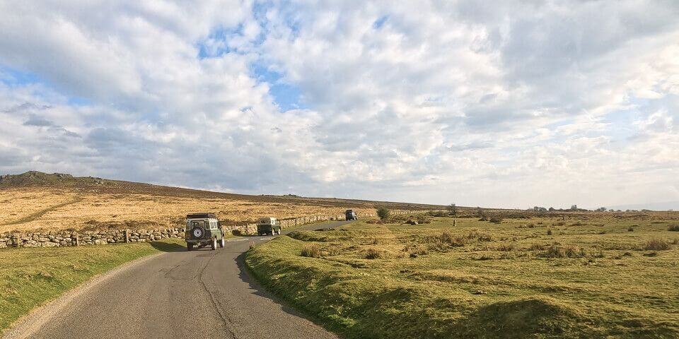 Land Rovers on a guided 4x4 tour in Dartmoor