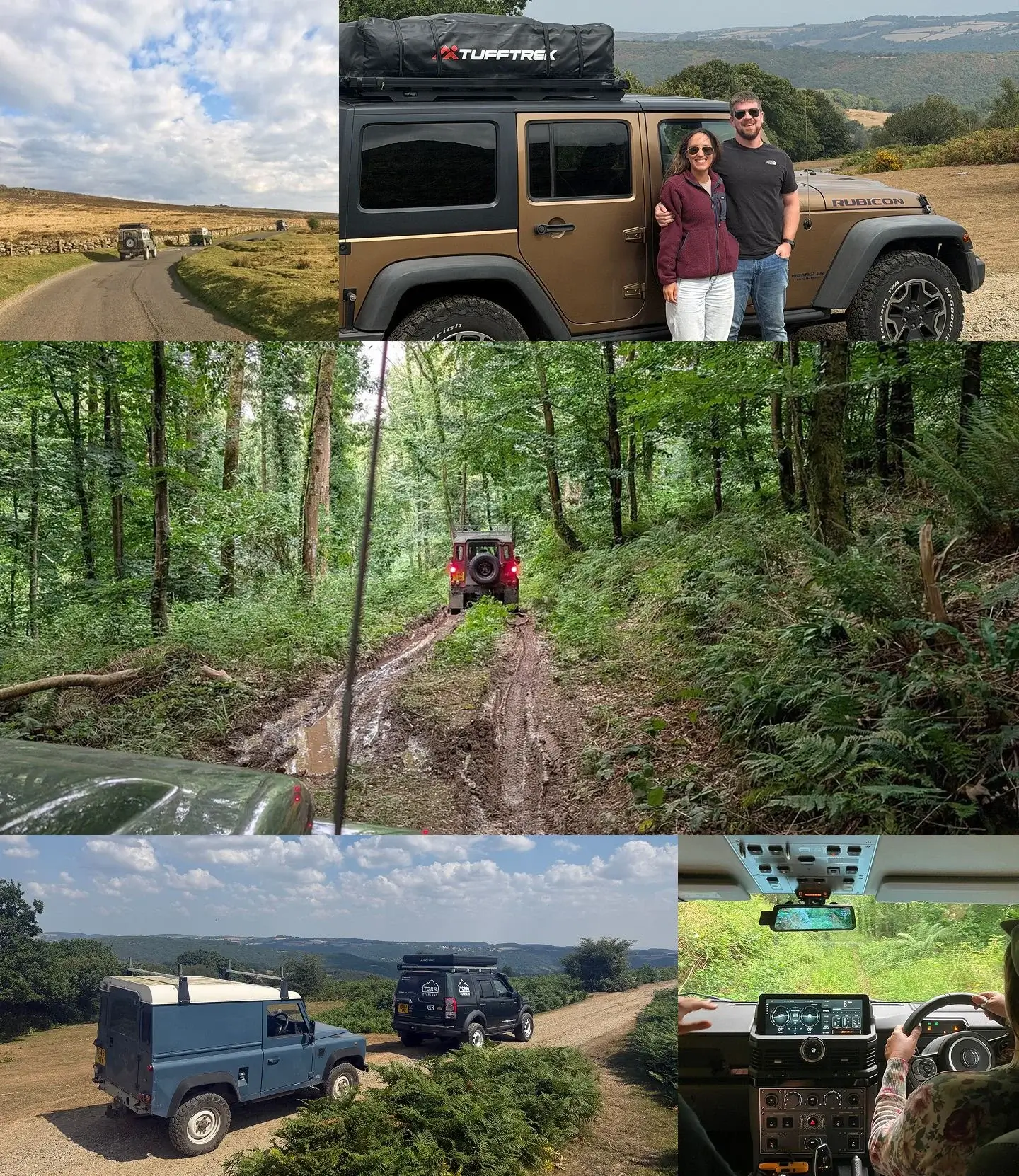 Collage of 4x4s and owners on green lanes in Devon and Dartmoor