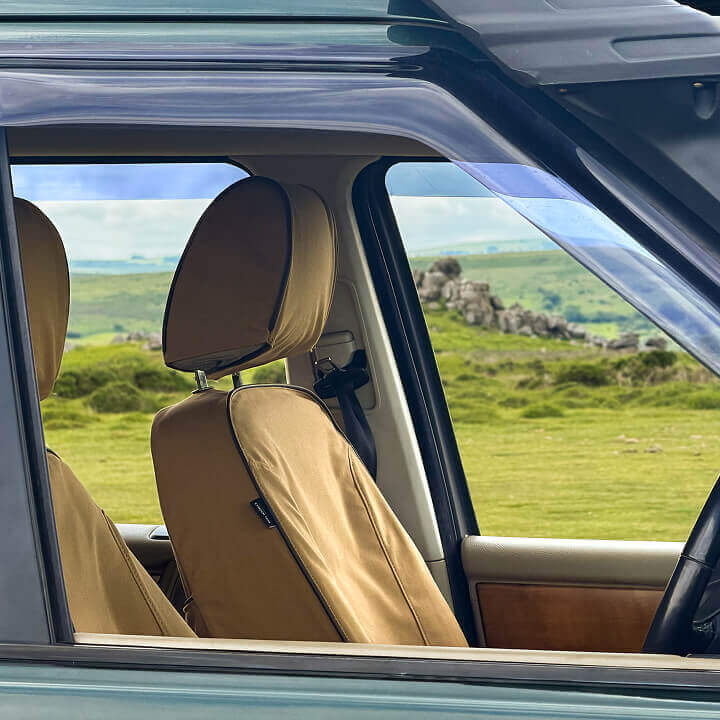 Exmoor Trim canvas seat covers in a Land Rover