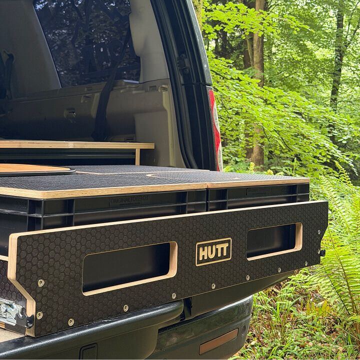 Cooking from the Hutt BootCamp kitchen drawer in the back of a Land Rover Discovery